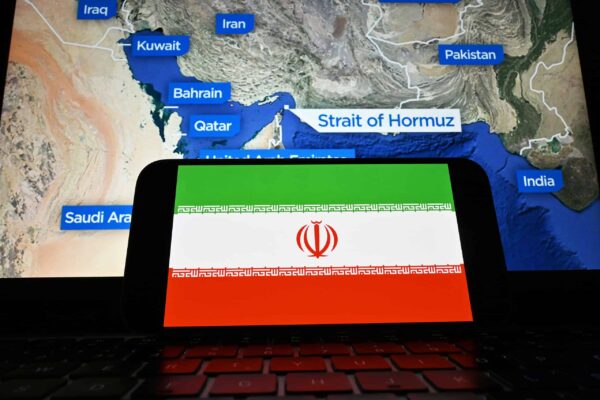 Map of the Strait of Hormuz amid rising tensions between Iran and the United States.