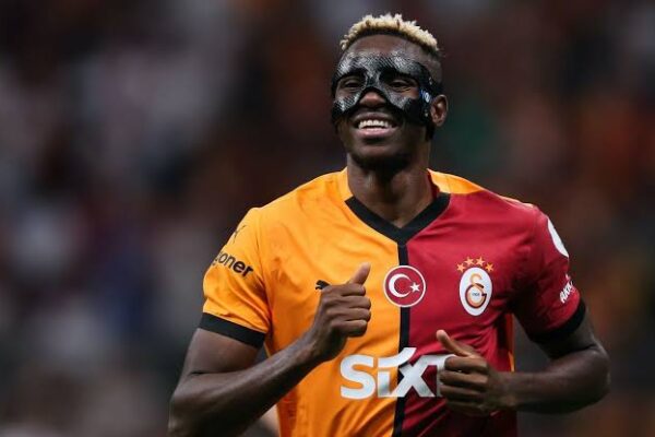 Victor Osimhen celebrating a goal for Galatasaray amid growing transfer speculation.