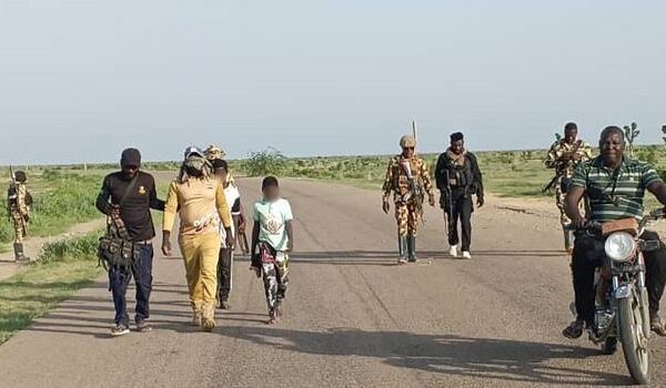 Operation Hadin Kai troops after the surrender of a senior ISWAP finance operative in Borno State.