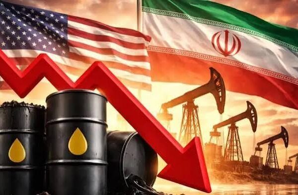 Oil storage facilities as global crude prices decline following a pause in tensions between the United States and Iran.