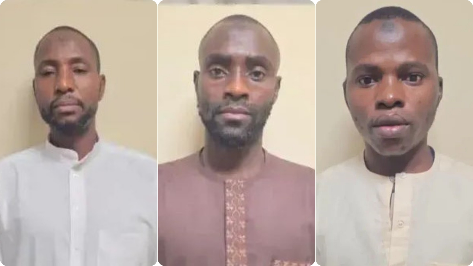 Three convicted men sentenced to life imprisonment over the abduction of pupils and teachers in Oyo State appearing before the Federal High Court in Abuja.