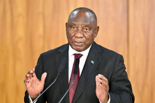 South African President Cyril Ramaphosa during a public event following a court ruling halting impeachment proceedings.