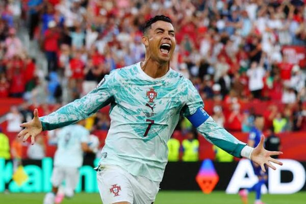 Cristiano Ronaldo celebrates after extending his Ronaldo World Cup record with a penalty against Croatia.