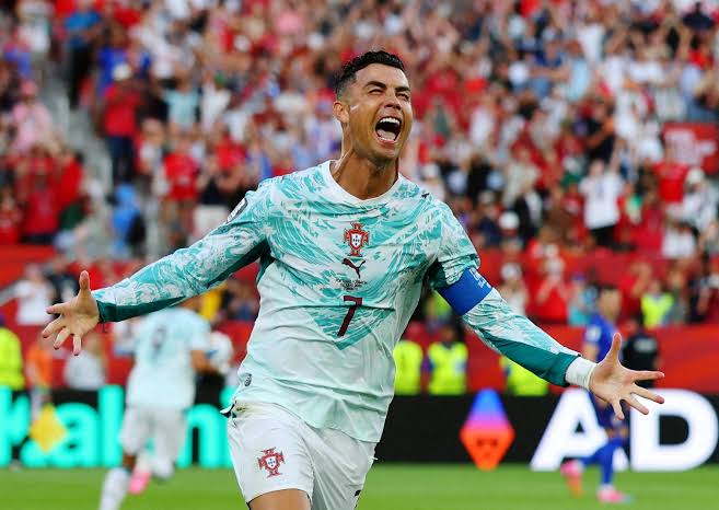 Cristiano Ronaldo celebrates after extending his Ronaldo World Cup record with a penalty against Croatia.