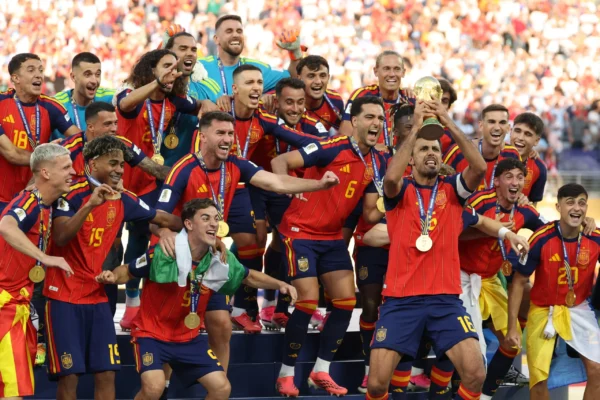 Spain players celebrate after winning the 2026 FIFA World Cup and completing a historic World Cup double.