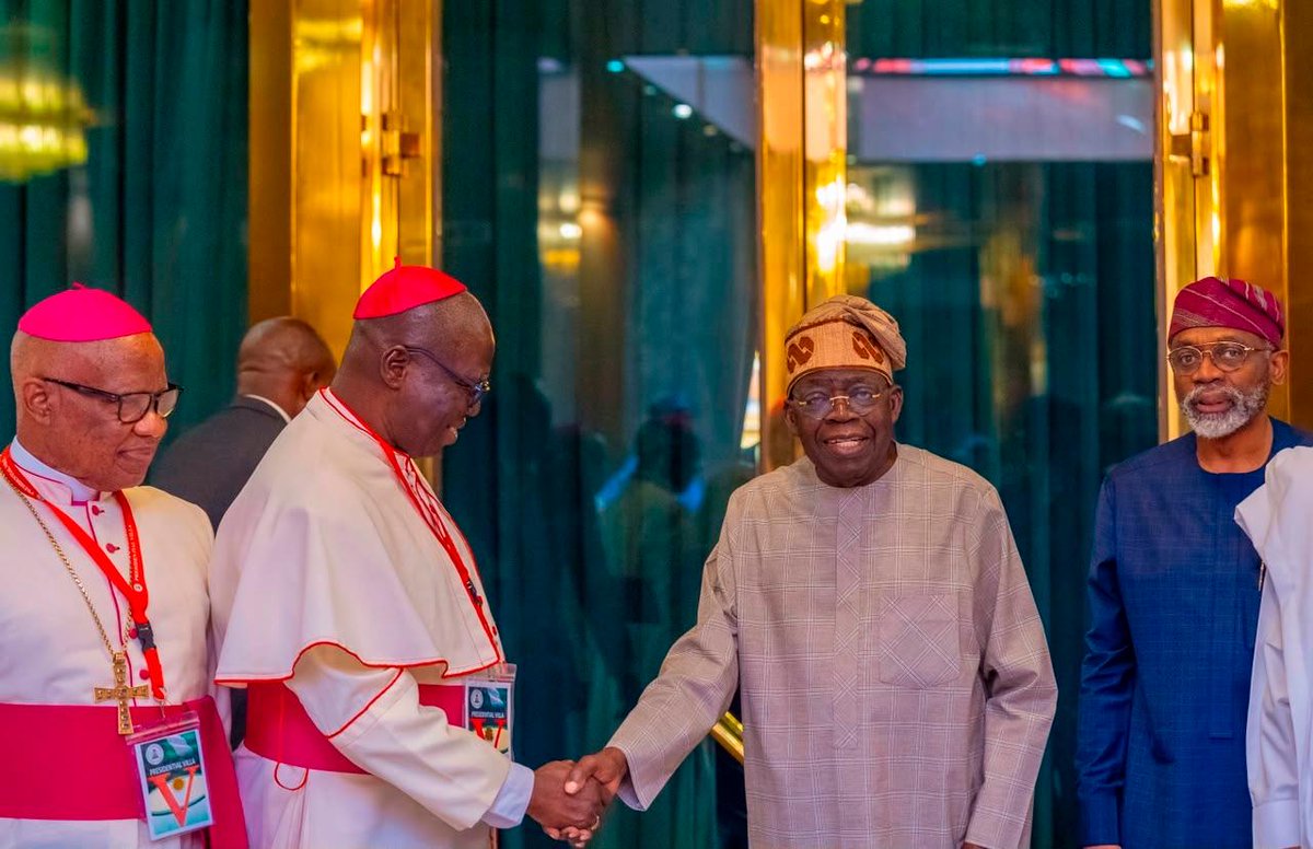 President Bola Tinubu speaking during a meeting with the Catholic Bishops' Conference of Nigeria at the State House.