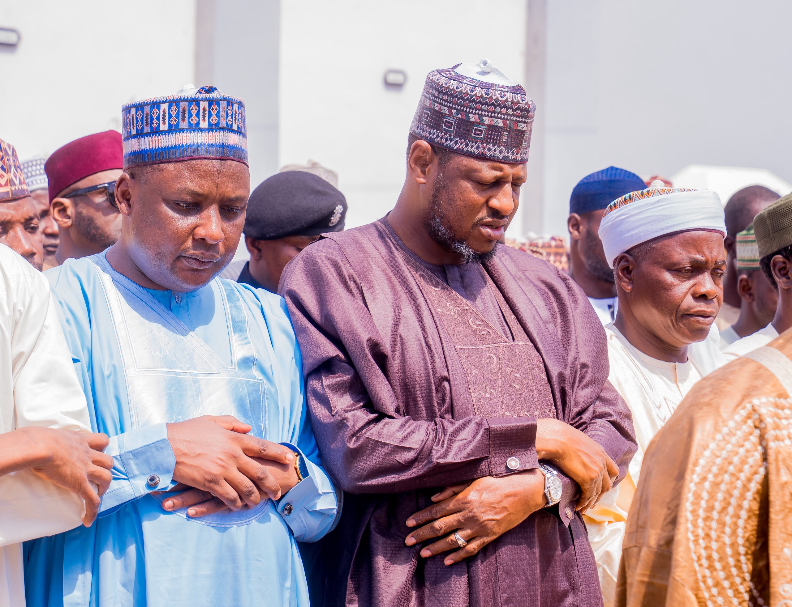 Governor Dikko Umaru Radda attends the funeral prayer of Hajiya Rukayya in Katsina.