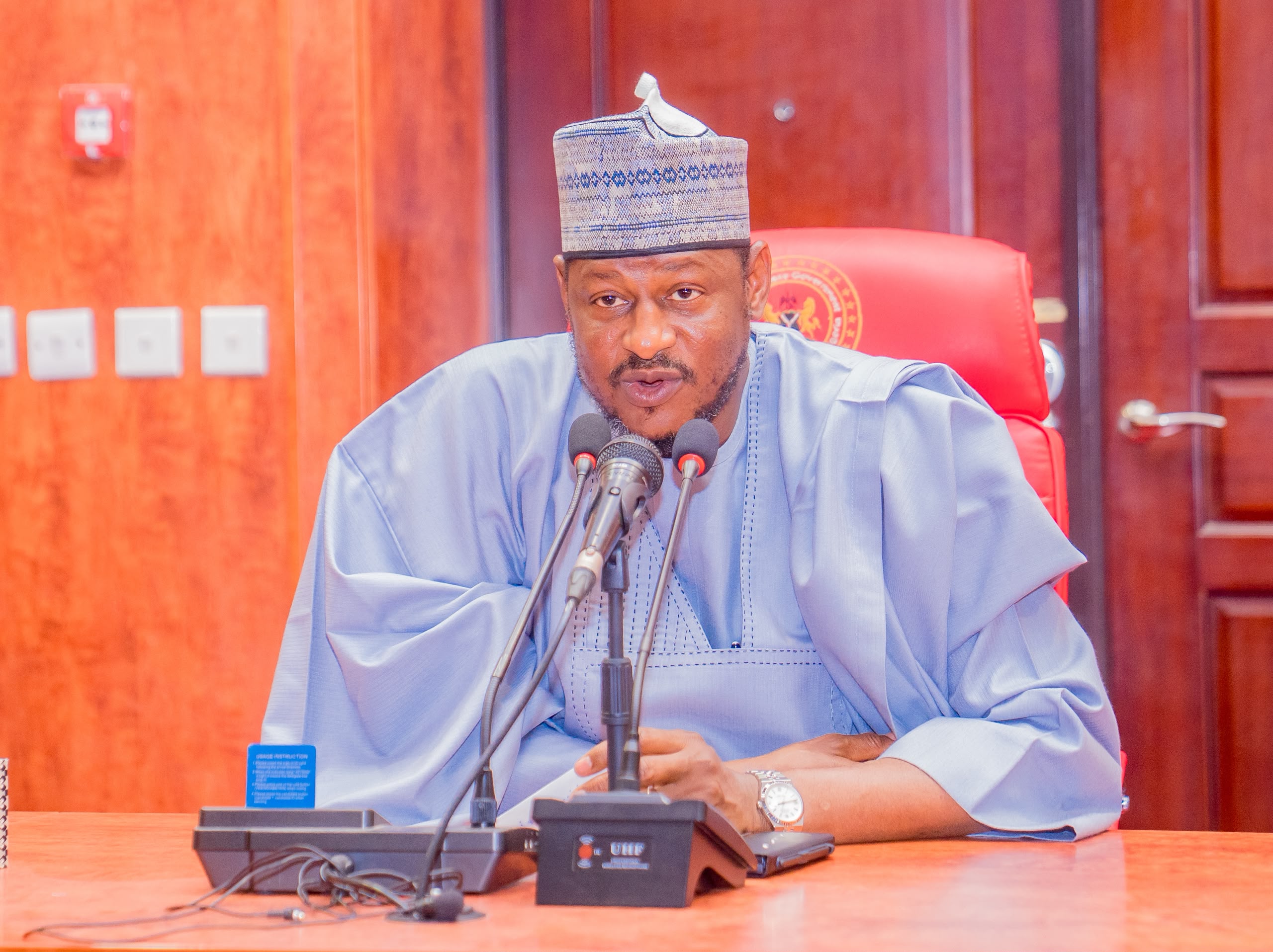 Governor Dikko Radda receives PDP and ADC defectors into the APC at Government House Katsina.