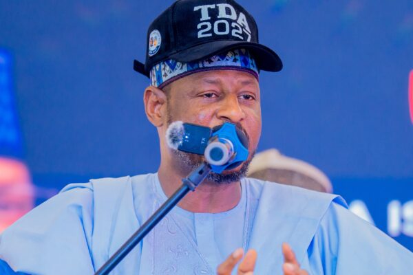 Katsina Governor Dikko Umaru Radda speaking at a TDA empowerment event in Katsina.