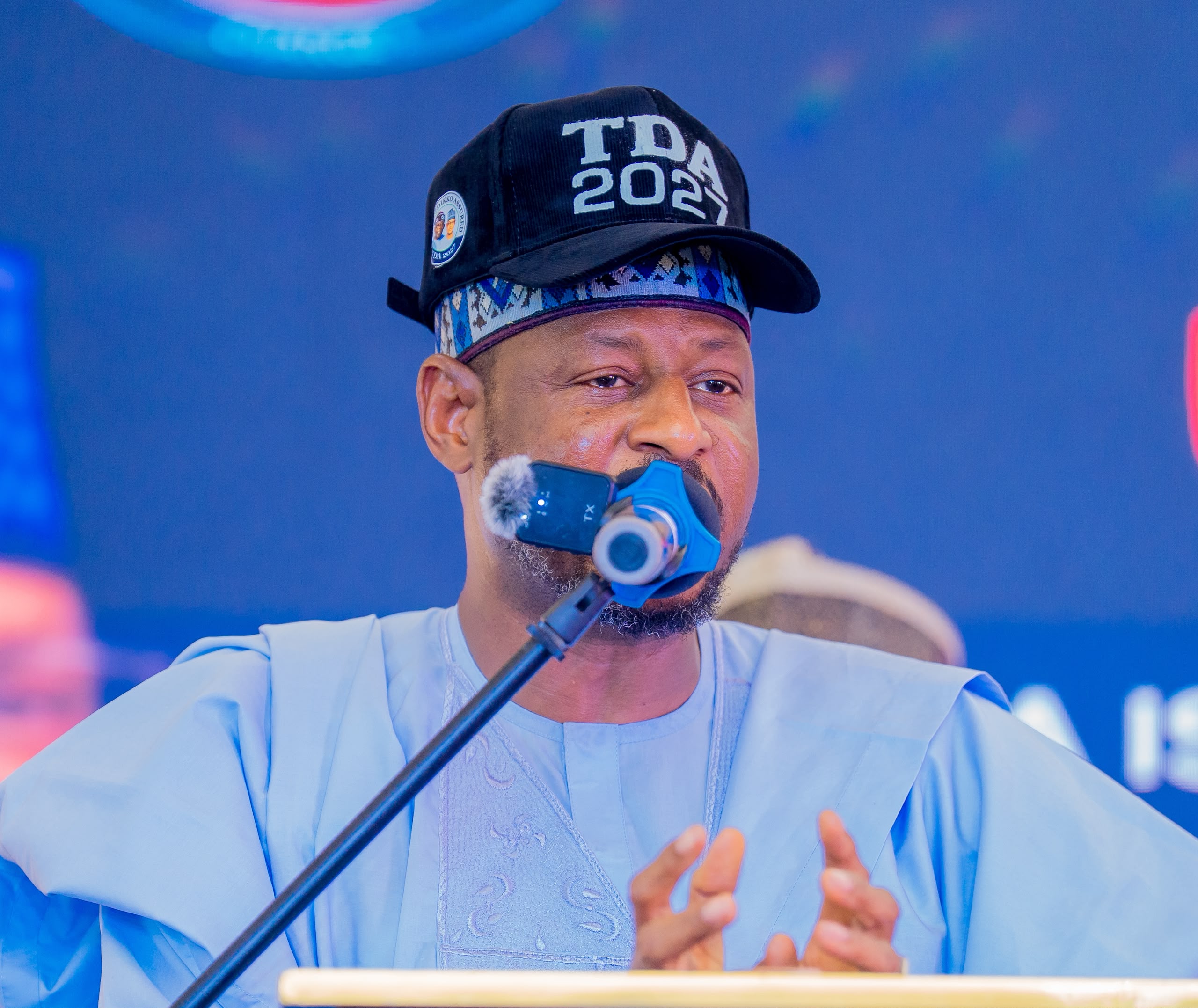 Katsina Governor Dikko Umaru Radda speaking at a TDA empowerment event in Katsina.