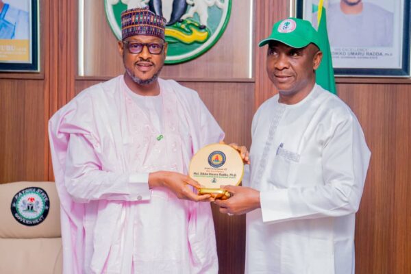 Katsina Governor Dikko Radda receives NFF President Ibrahim Musa Gusau and federation officials in Katsina.