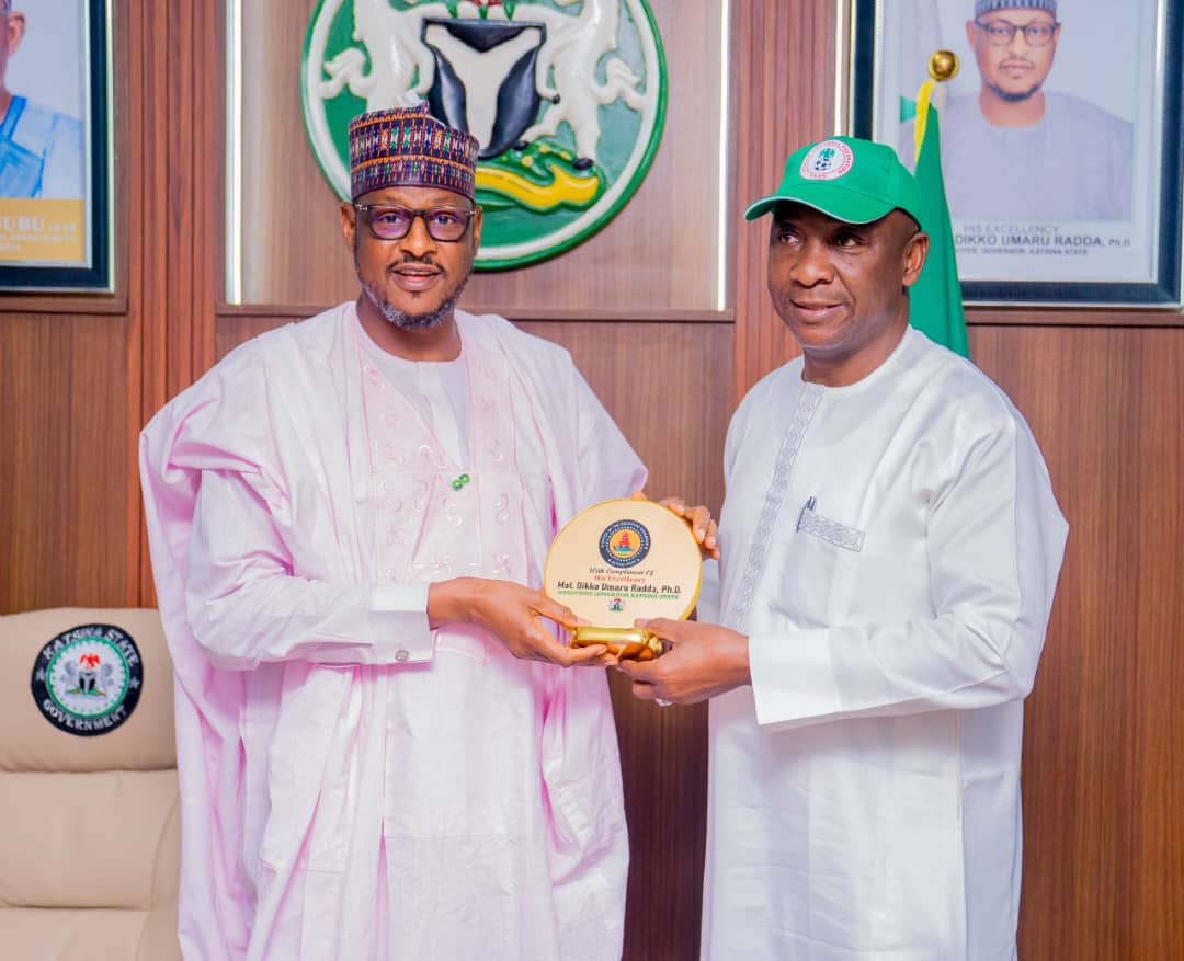 Katsina Governor Dikko Radda receives NFF President Ibrahim Musa Gusau and federation officials in Katsina.