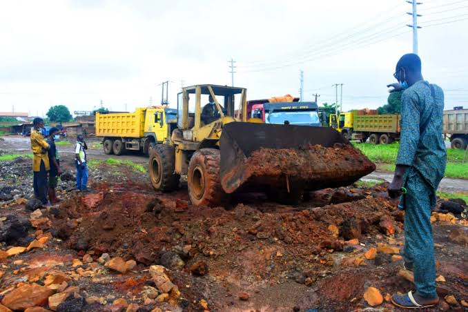 Officials of the Ogun State Environmental Protection Agency during the lead contamination remediation exercise in Ogijo.