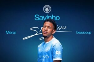 Brazilian winger Savinho joins Tottenham Hotspur from Manchester City in a reported £75 million transfer.
