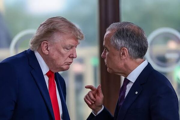 US and Canadian leaders Donald Trump and Mark Carney amid trade tariff dispute