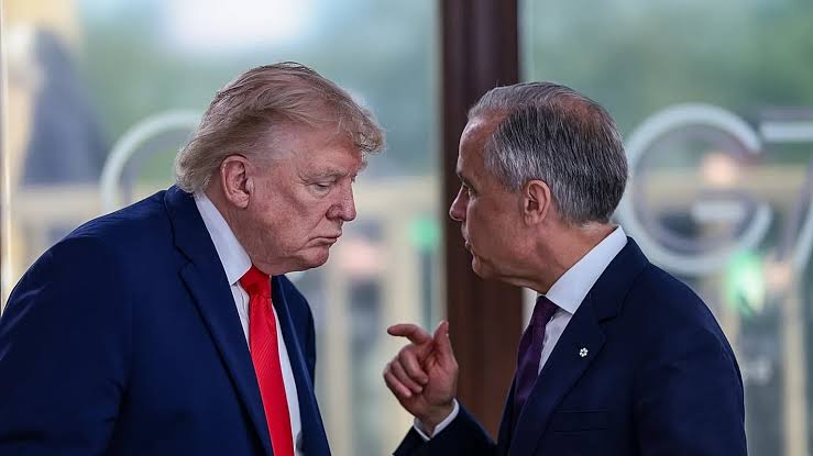 US and Canadian leaders Donald Trump and Mark Carney amid trade tariff dispute