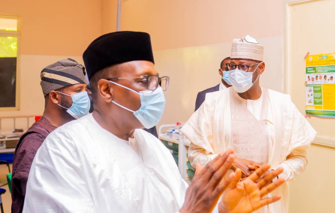 Governor Dikko Radda and Health Minister Muhammad Ali Pate inspect facilities at General Amadi Rimi Specialist Hospital in Katsina.