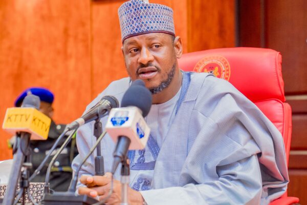 Katsina Governor Dikko Umaru Radda speaking during a meeting with Danja stakeholders