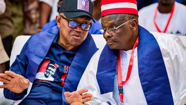 Peter Obi and Rabiu Kwankwaso speaking during the Obi Talks Nigeria town hall in Port Harcourt