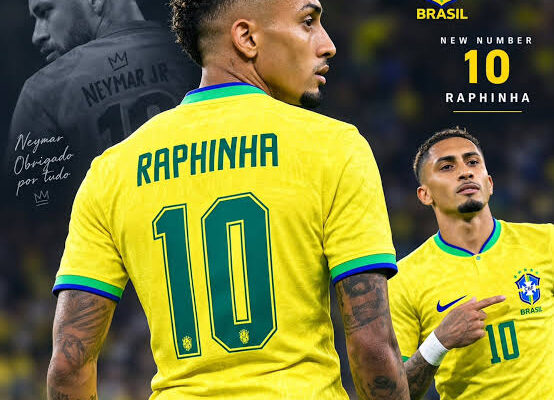 Raphinha wearing Brazil’s No. 10 shirt