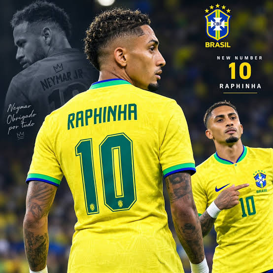 Raphinha wearing Brazil’s No. 10 shirt